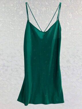 Katherine Bishop Vintage Emerald Green Chemise with Silvery Star Shimmer Size S
